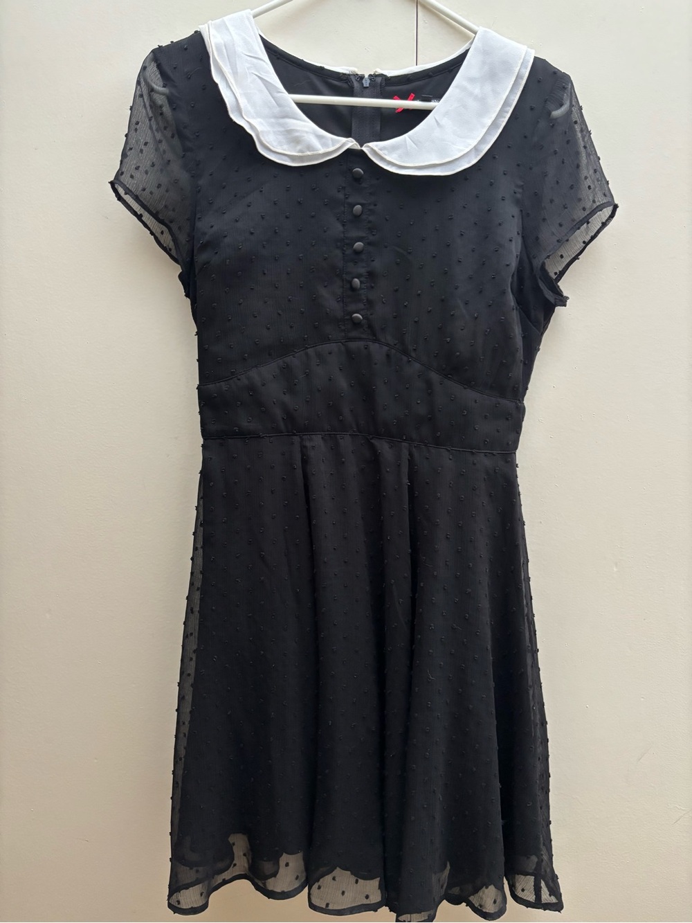 Hell Bunny Black Dot Mesh Dress with White Peter Pan Collar